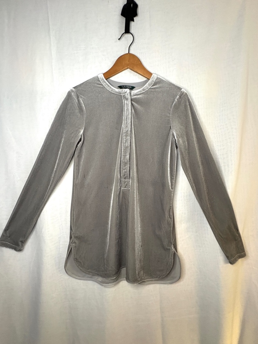 Lauren Ralph Lauren Velvet Silver Tunic Top Long Sleeve NWOT